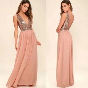 Lulus Rose Gold and Blush Maxi Dress with Sequin | Bridesmaid, Formal, Prom
